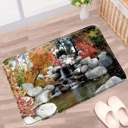 Bath Mats Natural Scenery Bathroom Mat Waterfall Forest Mountain Cherry Blossom Plant Landscape Non-slip Rug Kitchen Entrance Aisle Carpet