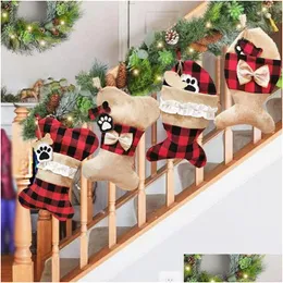 Juldekorationer Creative Decoration Stockings Pet Socks Ornaments Presentväskor Xmas Tree Hanging Pendant Holiday Supplies Drop Deli Dhnoa