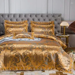 Bettwäsche -Sets Drop Hochzeit Duvet Cover Set Golden Jacquard Lace Lace Flat Sheet Pillowcase 4PCS European Luxury TY06