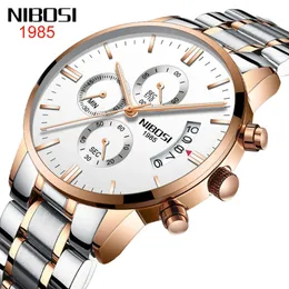 Nibosi Butterfly Snap Buckle Solid Steel Band Men's Waterproof Coated Glass Glow Three Eyes 6-Pin Quartz Watch