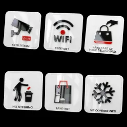 Tape Waterproof Acrylic Warning Signs Wifi CCTV Icon Sign Reminder 3D Shape Sticker For Home Office Store School Factory 12.8x12.8cm