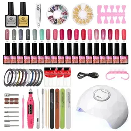 Manicure Conjunto com lâmpada de secagem de unhas de 36w kit de esmalte ug unhas kit de 20 cores para esmalte de gel semi -imobiliário kit de ferramentas de unhas