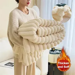 Blankets Artificial Plush Autumn Winter Warm Sleeping Blanket Soft Flannel Fleece For Bed Cozy Thickened Warmth