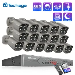 System Techage 16ch 5mp Poe NVR Kit Security Camera Camera System Audio H.265 IP AI Camera Outdoor P2P CCTV Set