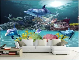 Bakgrundsbilder Anpassade PO Wallpaper för väggar 3 D Väggmålningar Dolphin TV Wall Painting of Medelhavet Dreamy Undersea World Mural Papers