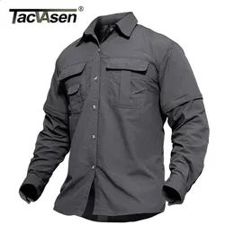 TACVASEN Mens Quick Dry Clothing Lightweight Nylon Shirt Tactical Shirt Summer Removable Long Sleeve Work Hunt Hiking Shirts 240325