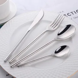 Dinnerware Sets 24Pcs BELLA Fashion Shiny Silver Cutlery Set 18/10 Stainless Steel Creativity Gift Flatware Service For 6 Drop