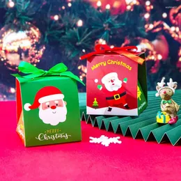 Present Wrap 50 PCS/Lot Christmas Candy Box med Bow Paper Storage Case Year Packing Cookie Wrappning Boxes Santa Claus Festival