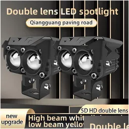 Motorcykelbelysningsstrålkastare LED Motorcykel Vattentät och nära integrerad Spotlight dubbel lins dagtid arbetslampa dimma ligh dhong