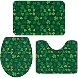 Badmattor 3-delat matta sätter Shamrock Clover Mönster Absorberande icke-halkad badrumsdörratlöpare Rugs Toalettstol