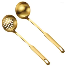 Spoons -Gold Soup Ladle Colander Set Long Handle Stainless Steel Kitchenware Cookware Serving Spoon For Cooking Utensil(2 PCS)