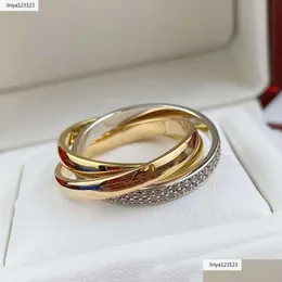 Полосы колец Trinity Ring Charms для женщины -дизайнерской пары размер 678 мужчина алмаз трициклический кроссовер T0P Качество золото.