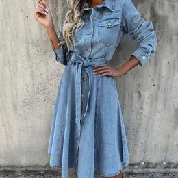 Повседневные платья с предложением ликвидация 2024 Мод Лето с коротким рукавом тонкое джинсовое джинсовое платье ретро -ретро -американское ropa de mujer