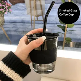 Copos de vinho garrafa de água do copo de vidro transparente para suco de café com palha de palha de silicone manga tampa - bpa grátis