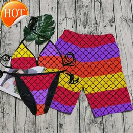 Designer Sexig bikini sätter 2024 Ny mode färgglada tryckta s shorts kvinnor herr sommar sexig push up beach behå trosor plus storlek brädeshorts shorts