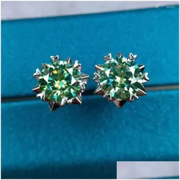 Studörhängen Green Moissanite Snowflake Sier 925 Totalt 1-2 karat utmärkt skurna diamanttest förbi ädelsten för droppleverans dhcyj