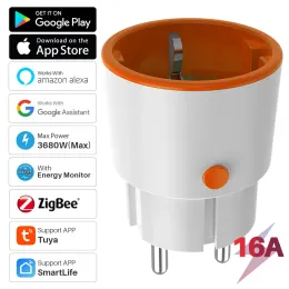 Plugs 3680W Zigbee 3.0 Tuya Smart Socket 16A Power Intelligent Plugent Power Meter Smart Life Control Control مع Alexa Google Home