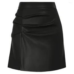 Skirts KK Women's Faux Leather Mini Skirt High Waisted Stretchy Zip Up A-Line Pencil For Women Ruched A30