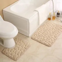 Bath Mats 2 PCS Set Pure Color Household Pebble Printing U-shaped Toilet Floor Mat 50 80cm Rectangular Bathroom Non-slip Feet Pad Home Rug