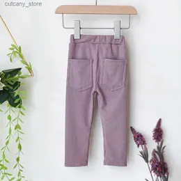 Trousers New Boys And Girls Big Pp Pants Trendy Threaded Cotton Thick Pocket ggings Toddr Casual Baby Outer Wear Pants L46