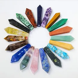 Natural Crystal Stone Rökning Pipe 45 Färger Energigen Wand Healing Obelisk Gemstone Tower Point med Metal Bowl Mesh Tool Brush Herb Tobacco Hand Pipes