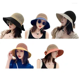 Berets Y1UB Women Mesh Top For Sun Visor Beach Hat Split Wide Brim Bowknot Sunscreen Bucket