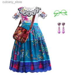 Girl's Dresses New Encanto Costume For Kids Mirabel Madrigal Cosplay Dress Girls Fancy Carnival Halloween Princess Dress Party Birthday Outfits L240402