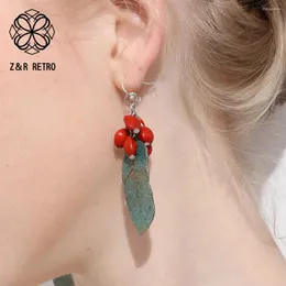 Dangle Ohrringe Vintage für Frauen Schmuck Grüne Blatt Ohrring mit gelesenen Bohnenperlen Großhandel rote Pendientes 2024 Goth