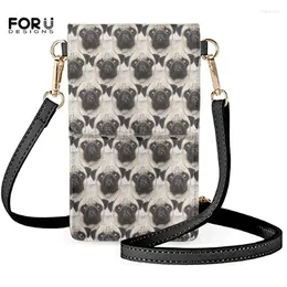 Shoulder Bags Funny Pet Dog Pug Print Women Bag Casual Outdoor Phone Pouch For Iphone 13 Multifunction Pu Leather Coin Card Pocket