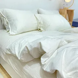 Sängkläder sätter lyxiga icke färgade rena vita fyra stycken Set Cotton Sheet Quilt Cover Super Soft Checkered Jacquard Home Textile