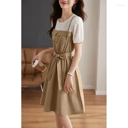 Partykleider Feen elegante Frau Frauen im Sommer 2024 Fashion Elastic Taille Spleißen falsches zwei Schnür-Tide-Kleid