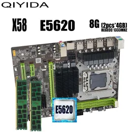Материнские платы Qiyida X58 Материнская комбо -набор набор Weith LGA1366 Xeon E5620 Процессор ЦП и DDR3 2*4GB = 8 ГБ ОЗУ памяти