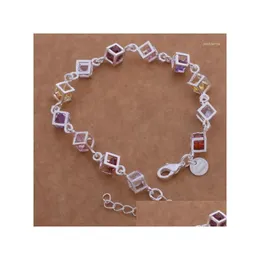 チェーンリンクExquisite sier Color CZ Color Color Crystal Bracelet 2022 Fashion Women Square Daily Wear Jewelry Party Gift Drop Delivery BRAC DHGI1