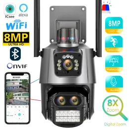 Kamery kamera IP 8MP 4K WiFi trzy soczewki podwójny ekran bezpieczeństwa CCTV kamera nadzoru policyjna alarm światło Light Alarm Outdoor PTZ ICSEE