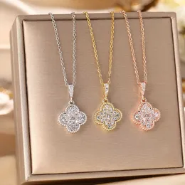 Designer Pendant Necklaces Korean Version of Four Leaf Clover Titanium Steel Necklace for Women Light Luxury and Niche Diamond Inlaid Lucky Grass Pendant Simple and