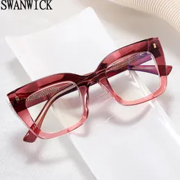 Sunglasses Swanwick Thick Cat Eye Glasses Anti Blue Light TR90 Square Frame Women Fashion Black Brown CP Acetate Clear Lens