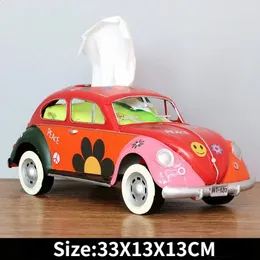 Retro Iron Tissue Box Model Figurines Beetle Car Craft Home Decoration Accessories for Living Room Ornaments Decor 240401