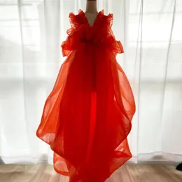 Casual Dresses Puffy Ruffle Flower Women Summer Coral Red Organza Short Prom Party Gowns Real Image A Line Brithday Pography Dress