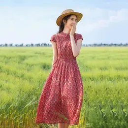 Платья для вечеринок красное принт Midi платье женщины 2024 Лето китайский стиль повседневный элегантный бодикон Vestidos Vintage с коротким рукавом