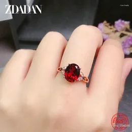 Cluster Rings ZDADAN 925 Silver Red Zircon Adjustable Ring For Women Fashion Jewelry