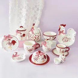 Conjuntos de Teaware Ins Red Red Rhedded Frango Copo Conjunto