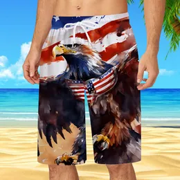 New Independence Day Beach 3d Impresso para jovens masculinos casuais Tubo reto de verão Micro elástico calças de natação shorts 58