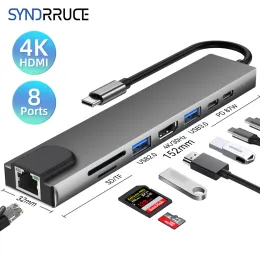 Gadgets 8 in 1 USB 3.0ハブ用レノボラップトップアダプターPC PD Charge 8ポートドックステーションRJ45 HDMI4K TF/SD CARD Typec Splitt