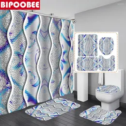 샤워 커튼 보헤미안 파도 방수 소프트 패브릭 욕실 세트 3D 목욕 커튼 안티 스키드 깔개 화장실 뚜껑 덮개 매트 홈 장식