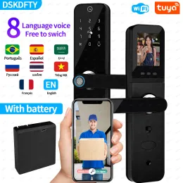 ロックTUYA WIFI Digital Electronic Camera Smart Door Lock with Battery Biometrics Fingerprintアプリリモートでロック解除