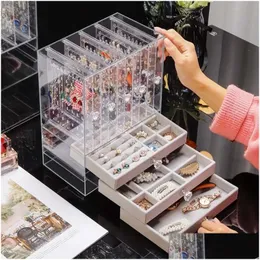 Smyckeslådor transparent lådor Portable Showcase stora kapacitetsringar visar halsband örhänge förvaring dammtät fall droppleverans Dh15e