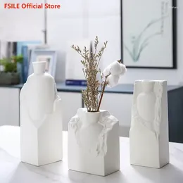 Vasi Fsile White Ceramic Vase Vaso Ornamenti Ornamenti Nordici Tavolo da pranzo Soggiorno Casa Disterni secchi