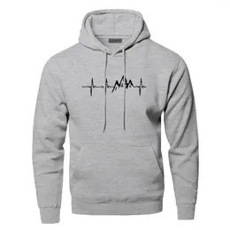 Herren Hoodies Mountain Heartbeat für Mann Sweatshirt Herbst Langarm Hoodie Hoodie Black Grey Sportswear