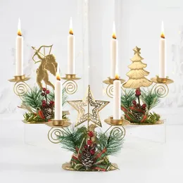 Candle Holders Christmas Golden Iron Double Candlestick Santa Claus Snowflake Tree Holder Home Xmas Year Table Ornament