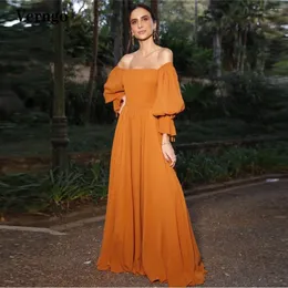 Festklänningar Verngo Burnt Orange Chiffon Prom Off the Shoulder Lantern Long Sleeves Women Beach Formal Dress Occasion kväll